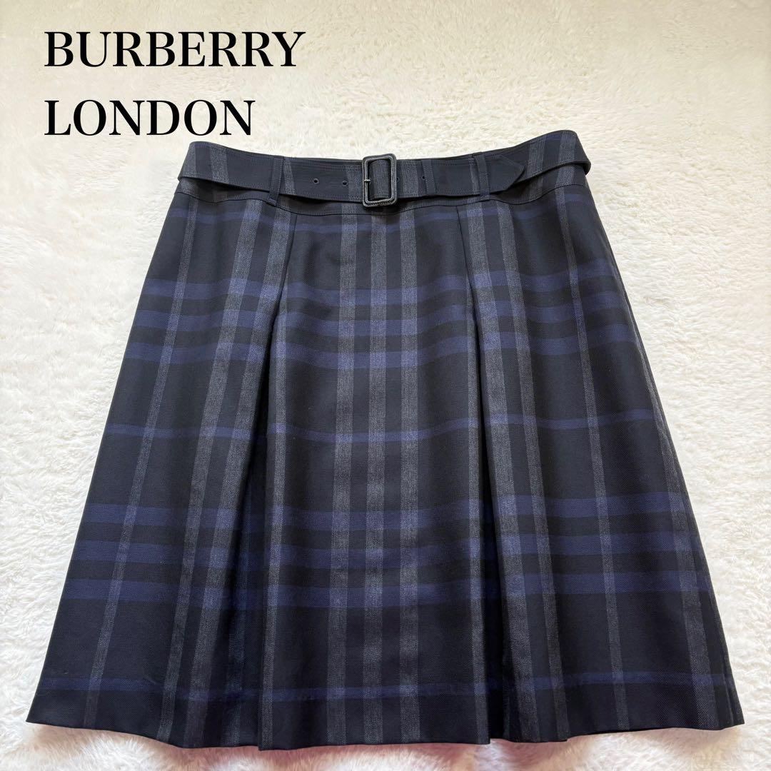 バーバリーロンドン 大きいサイズ 46 ノバチェック ベルト スカート ウール