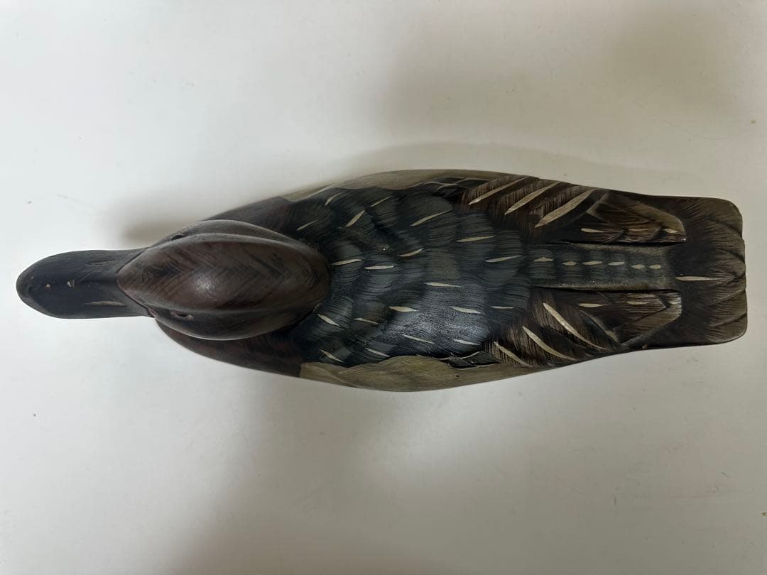 縁起物 天然木 カルガモ 鳥 木彫り置物 カモ 鴨 小鴨 水鳥 バード デコイ