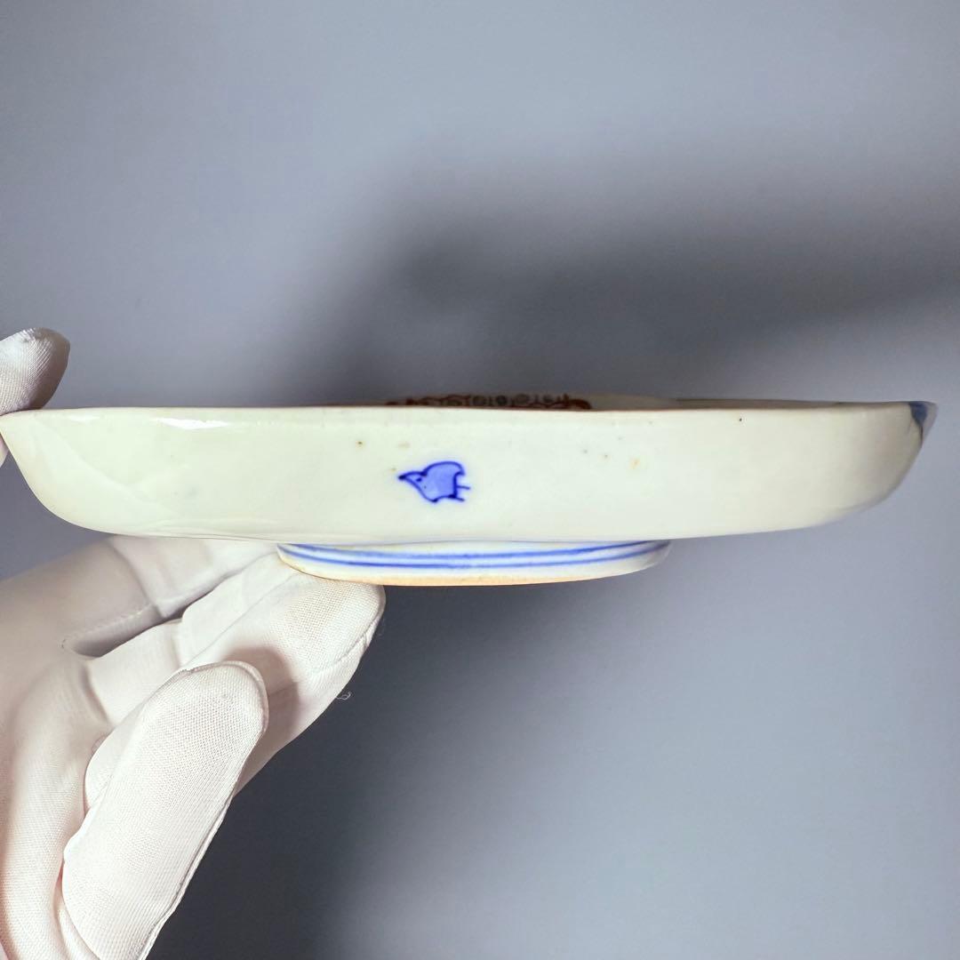 幕末～明治期　角冨　色絵扇絵変形皿　五客　裏千鳥文　金襴手　古器を楽しむ