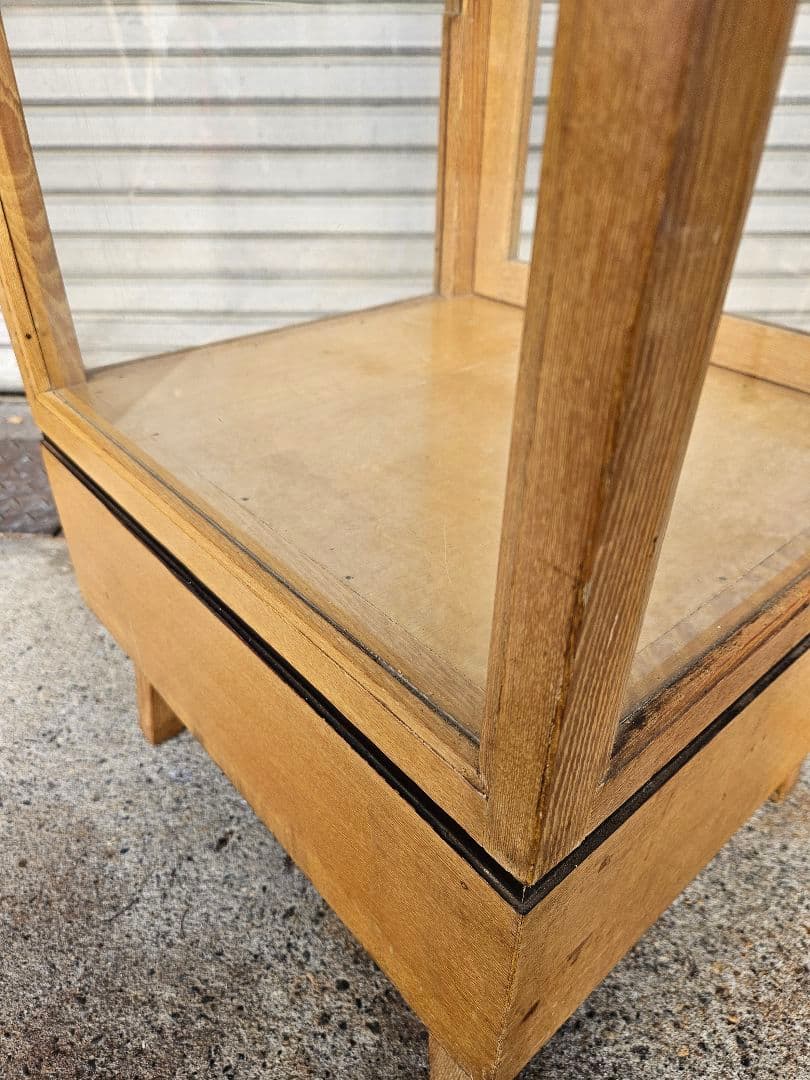 ヴィンテージ ガラスのパンケース 陳列 ショーケ－ス 飾り棚 店舗什器 無垢材