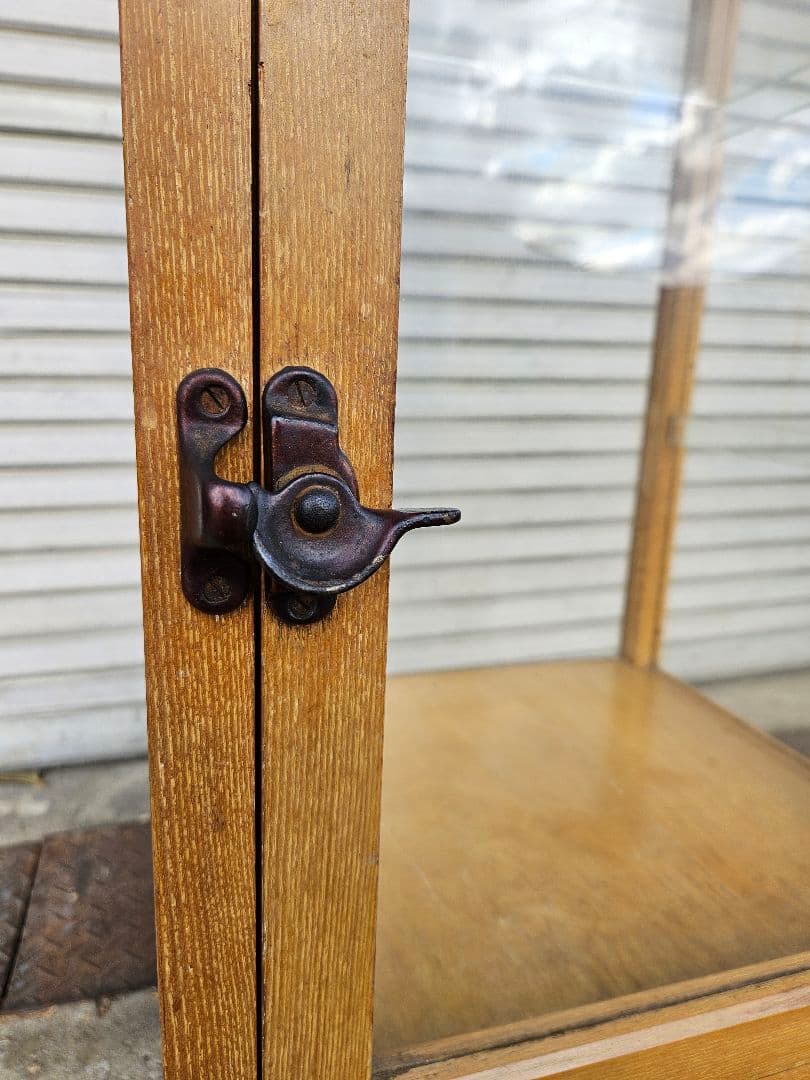 ヴィンテージ ガラスのパンケース 陳列 ショーケ－ス 飾り棚 店舗什器 無垢材