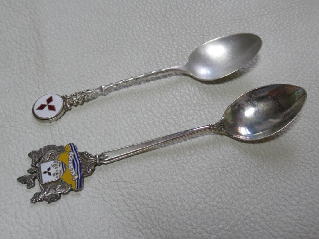 ◆非売品/希少 美品 1960年代！三菱電機 菱友会 銀製と七宝製 スプーン2本