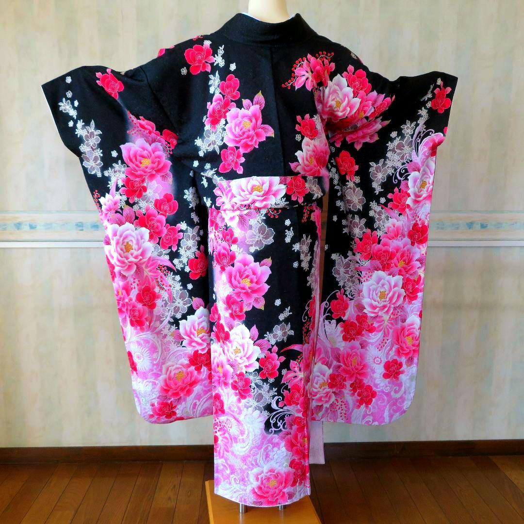 5008　振袖　単品　成人式　結婚式　卒業式　黒　正絹　バラ