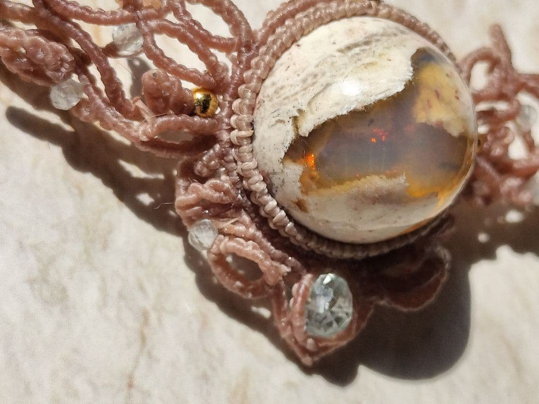 カンテラオパールチョーカーマクラメネックレス✧synchronicity ✡。