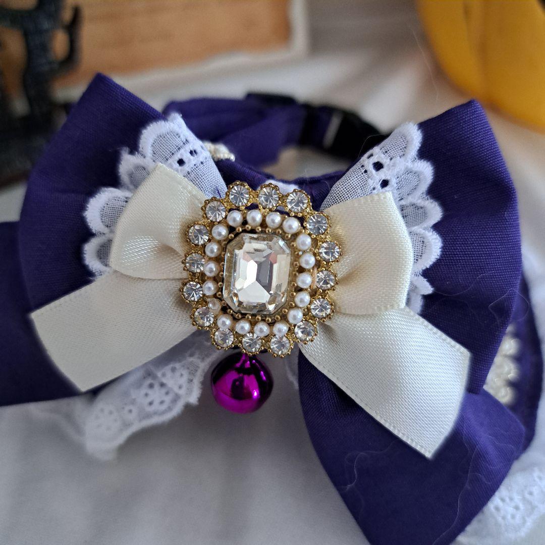 ハロウィン、ゴスロリ③(パープル)わんちゃん猫ちゃん用襟つき首輪