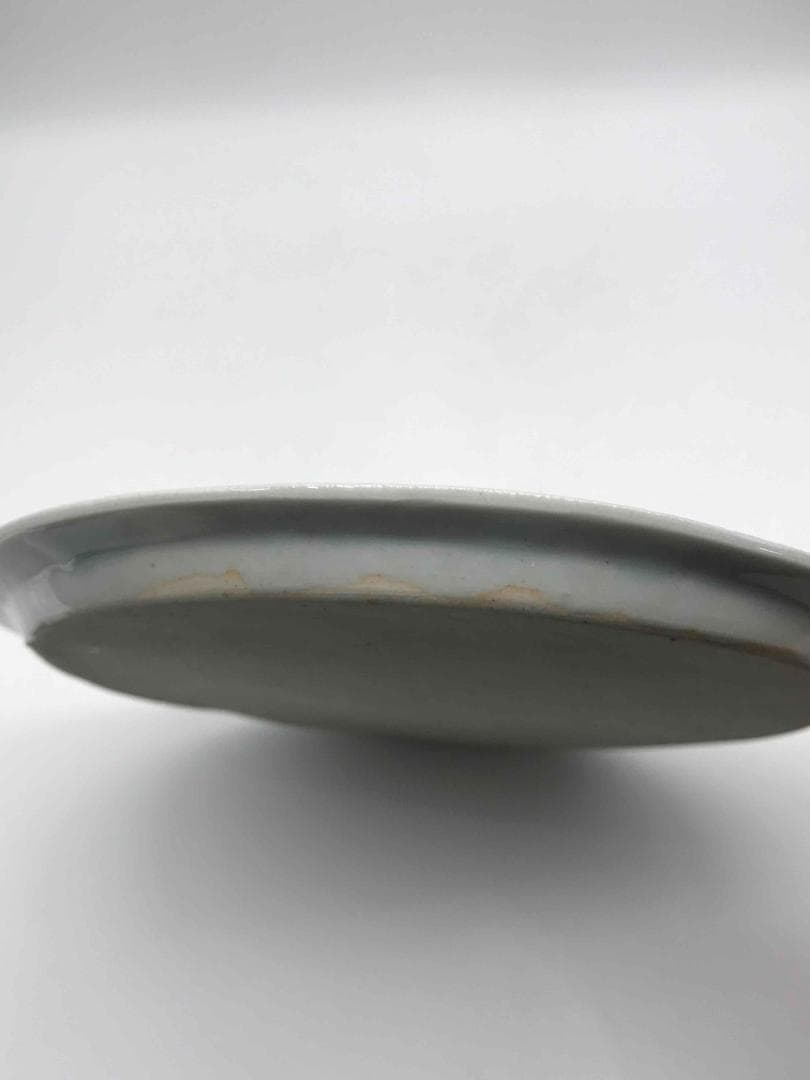 元時代　白釉釉裏紅飛斑暗刻龍紋盤　古盤　皿　唐物　古賞物　(D-43)