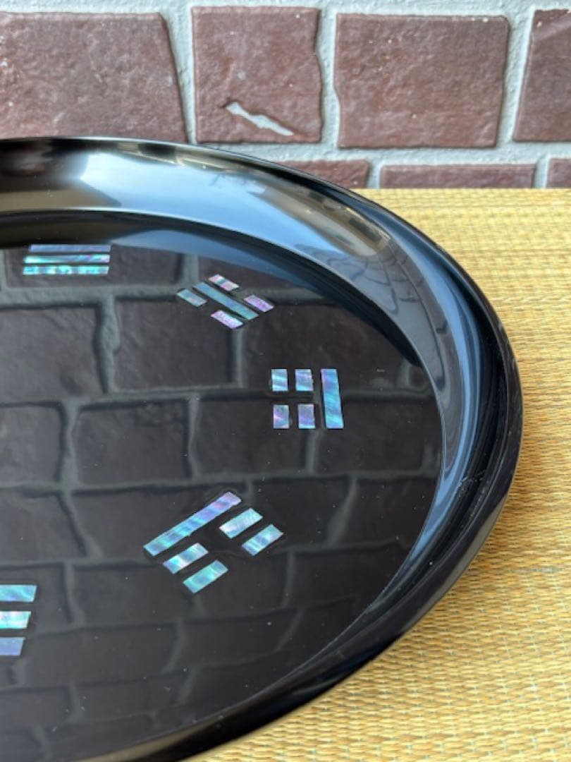 茶道具 八掛盆 木製 真塗 丸盆 螺鈿貝細工 漆器 紙箱付 ☆早いもの勝ち