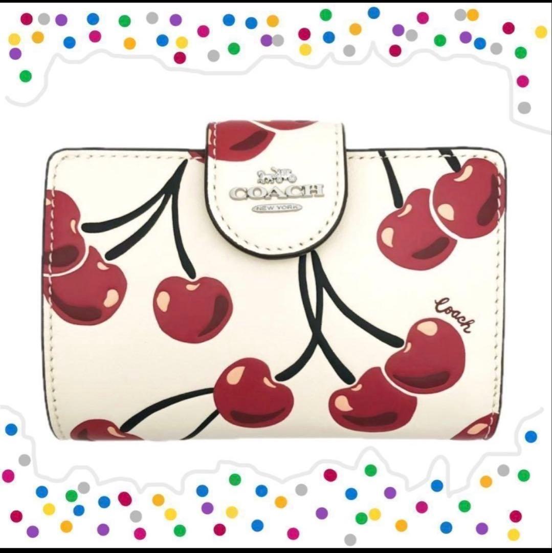 COACH コーチミディアム チェリー プリント さくらんぼ 二つ折り財布
