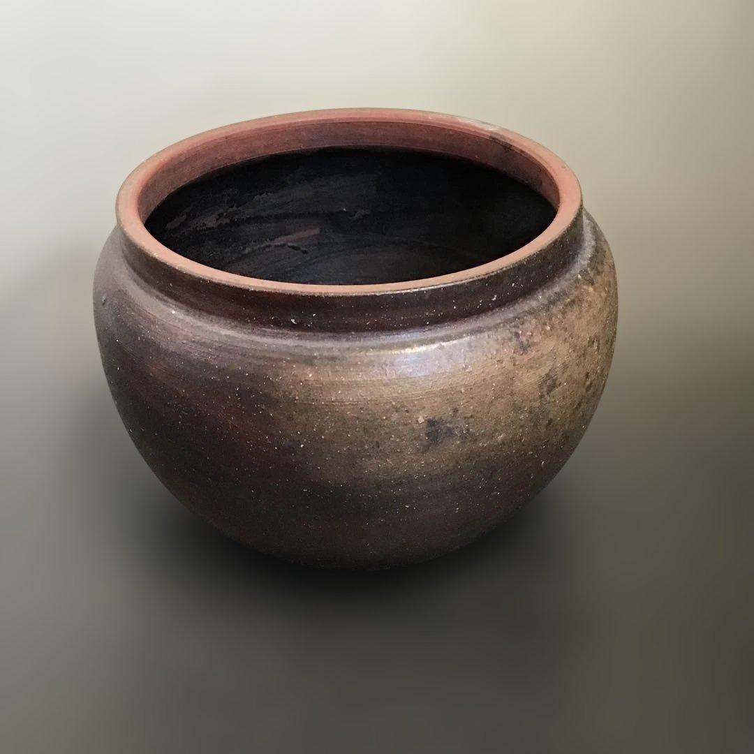 木製漆塗り彫刻蓋付き陶器　古常滑焼　茶道具　水指　骨董品　アンティーク