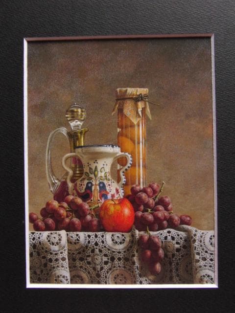 岩戸敏彦、紅玉と葡萄、希少画集画、新品高級額・額装付、状態良好