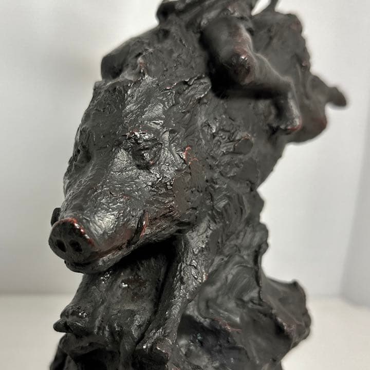 文化勲章 中村晋也作 ブロンズ「荒野の雄」イノシシ 亥 置物