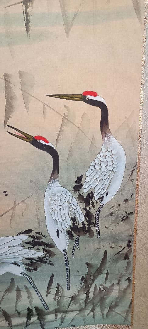 鶴 掛軸 金箔装飾