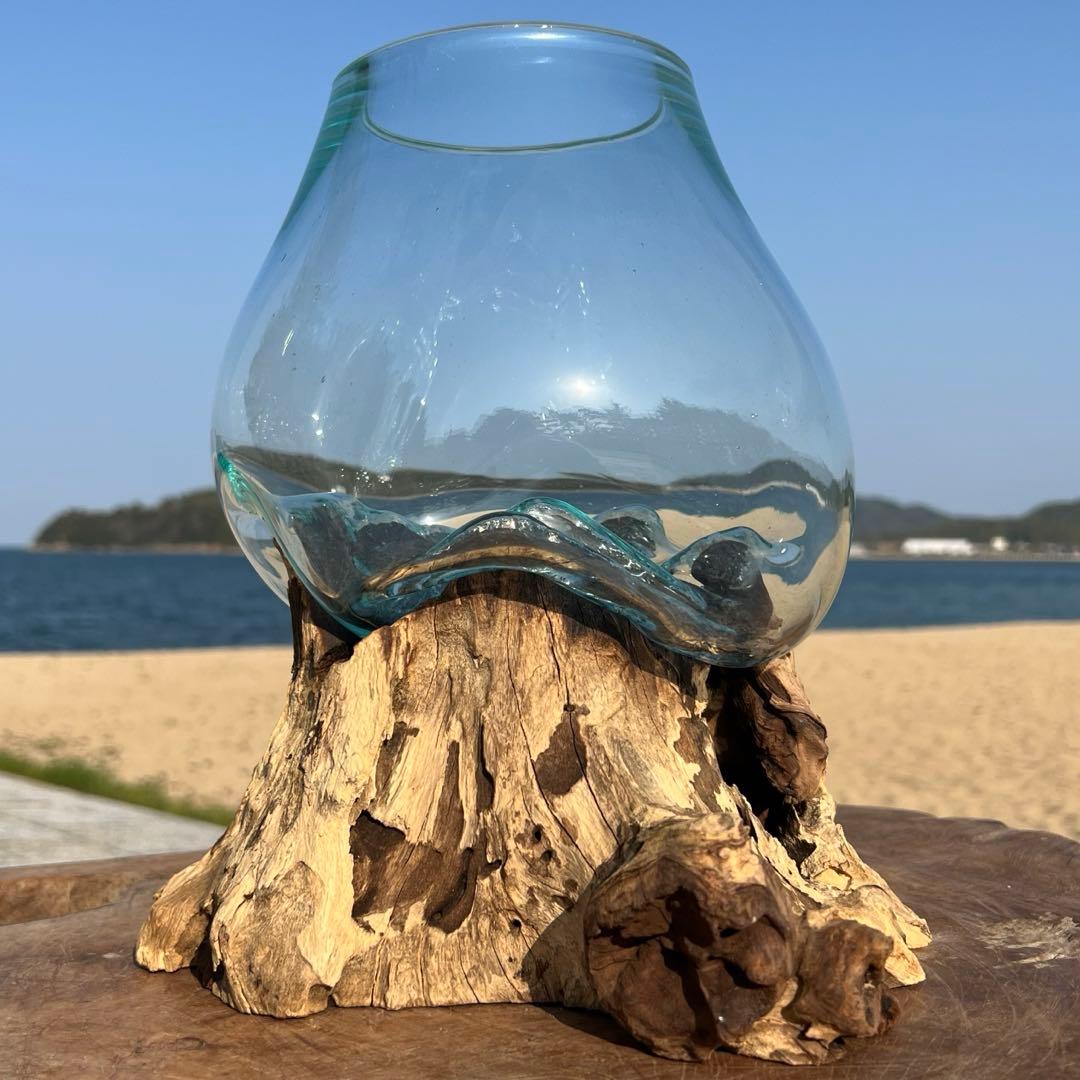 流木ガラスオブジェ大D 花瓶 金魚鉢 ガーデニング フラワーポット 水槽 アート