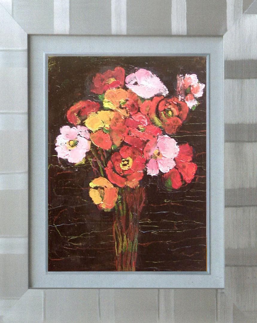 油絵 菅家令子 絵 絵画インテリア 額付(白) uF6-112002 花 ポピー