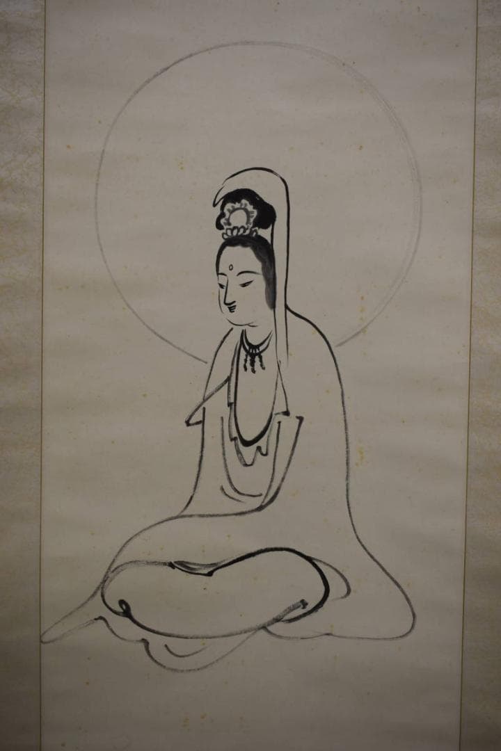 真作/関精拙/観音像画賛/桐極箱付/布袋屋掛軸HH-314