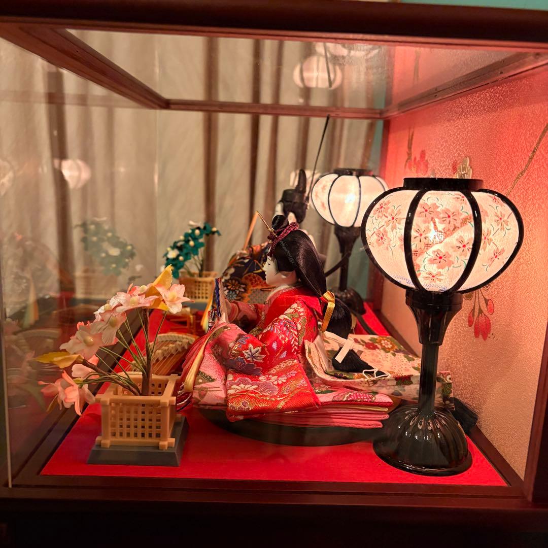福仙 雛人形セット ケース入り ライト 桜の装飾付き
