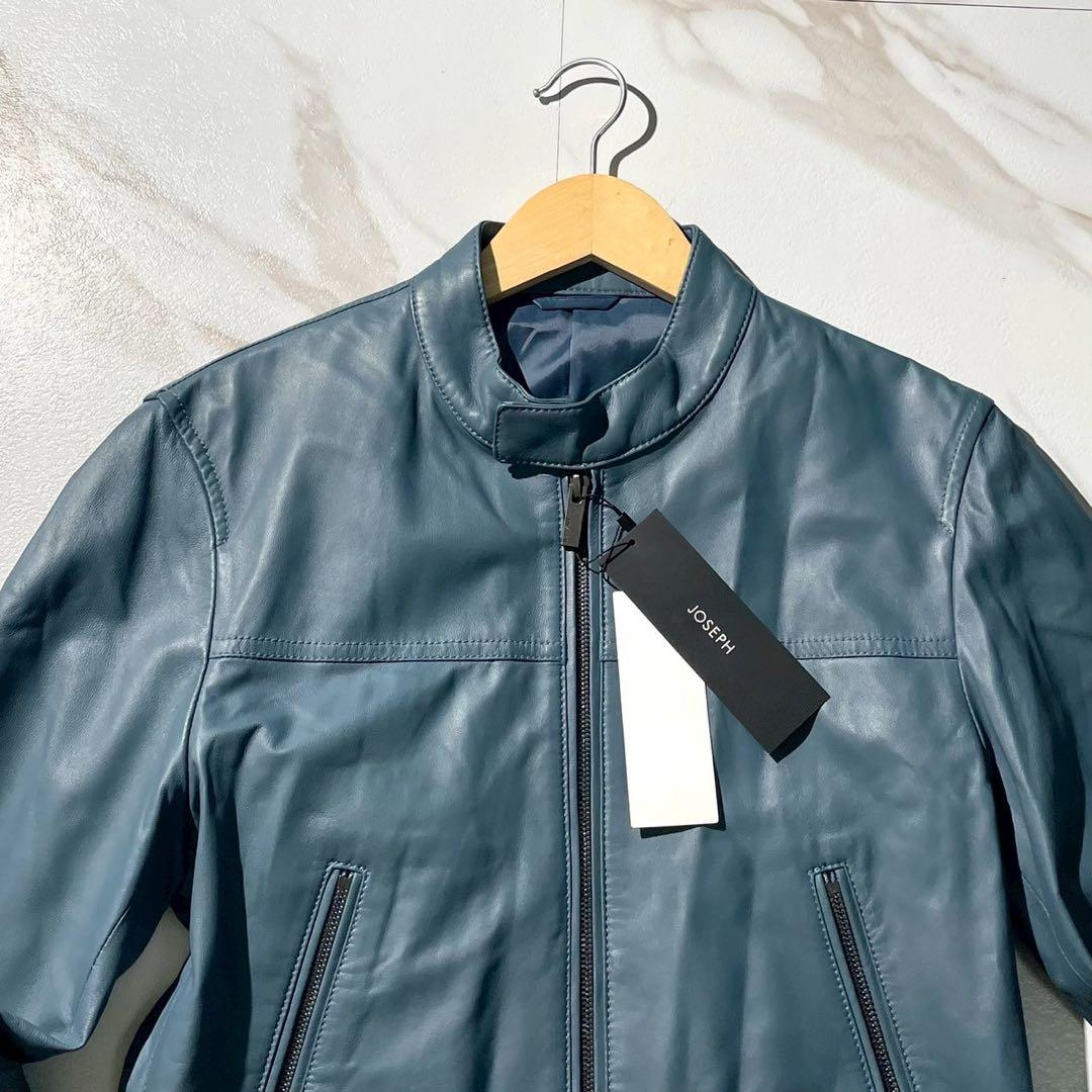 未使用タグ付✨JOSEPH 八の字ジップ 羊革 シングルライダースジャケット 紺