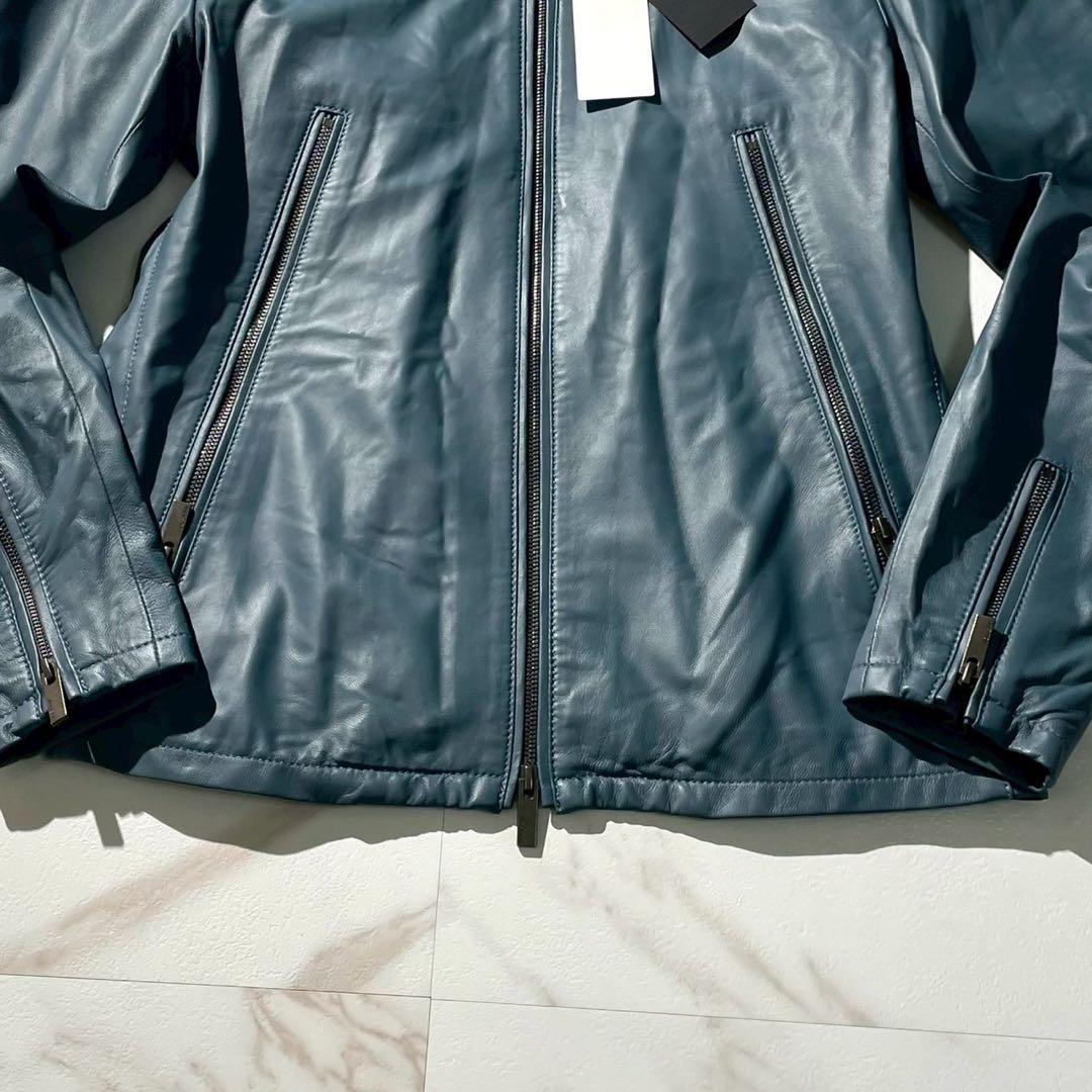 未使用タグ付✨JOSEPH 八の字ジップ 羊革 シングルライダースジャケット 紺