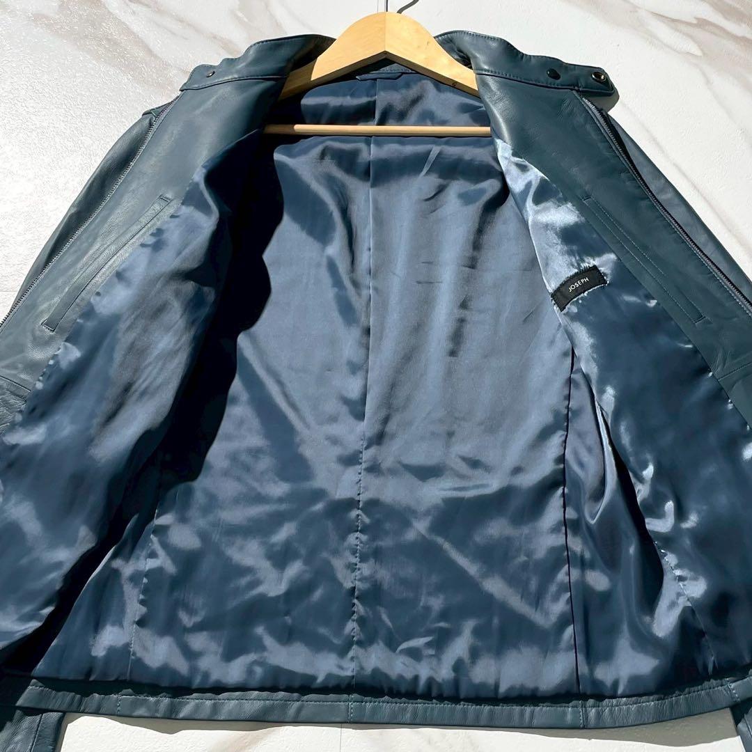 未使用タグ付✨JOSEPH 八の字ジップ 羊革 シングルライダースジャケット 紺