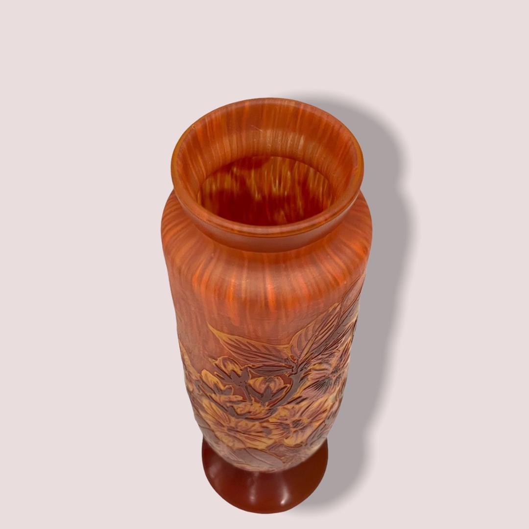 【証明書】　エミールガレ 大　花器　花瓶　カメオ彫り　被せガラス　高さ21ｃｍ