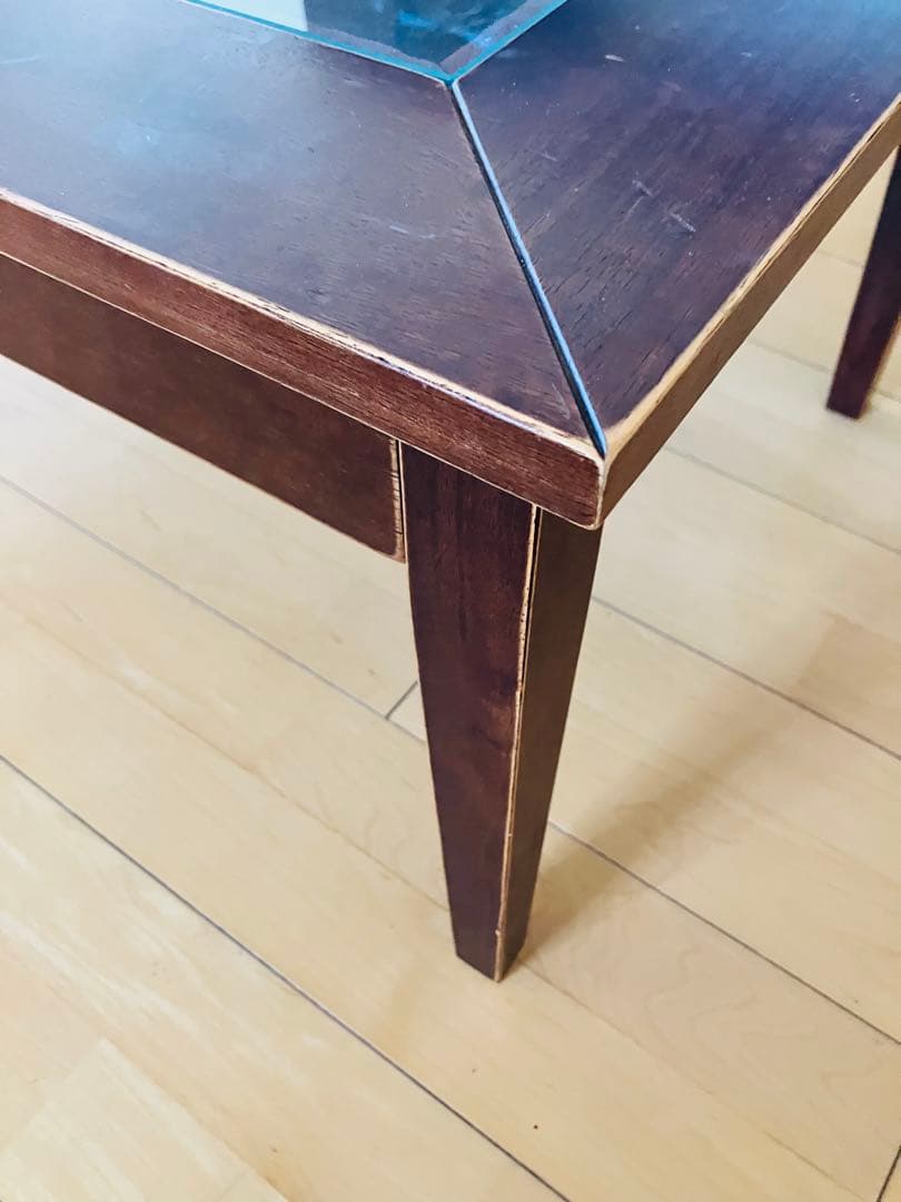 木製引き出し付き座卓 ガラス天板 約90cm x 60cm