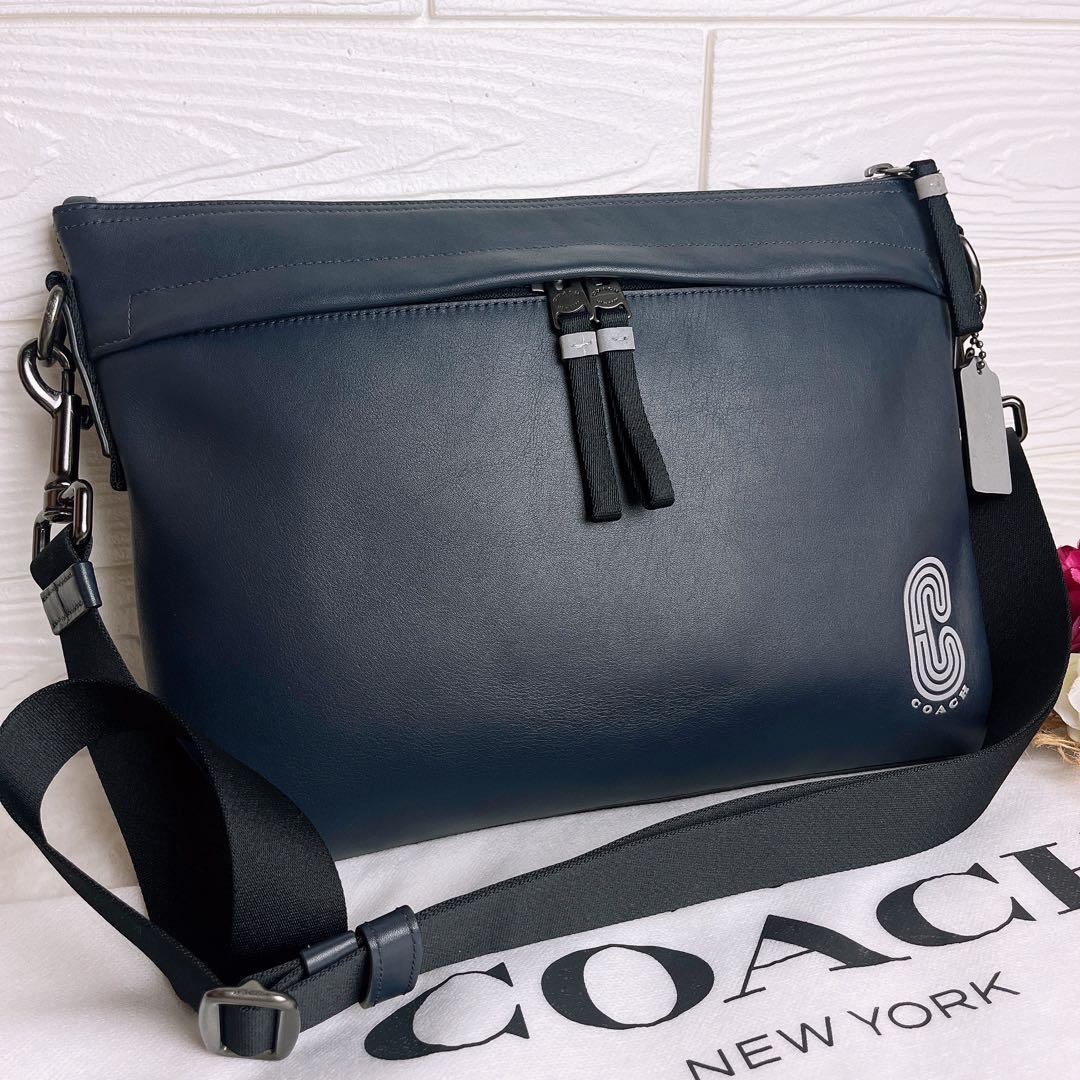 極美品☆COACHコーチ ショルダーバッグ レザー ネイビー ビジネス