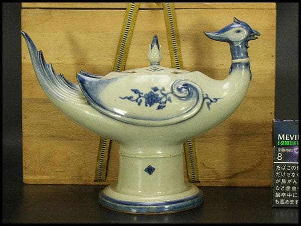 古清水 粟田焼 仁清写 鳳凰 香炉 25cmx11cm(LC639)