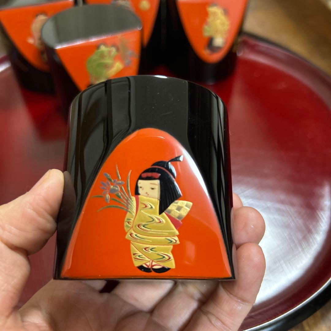 輪島塗　輪島漆器　大雅堂　摂田照彦　ぐい呑　童蒔絵　高級漆器　未使用希少品