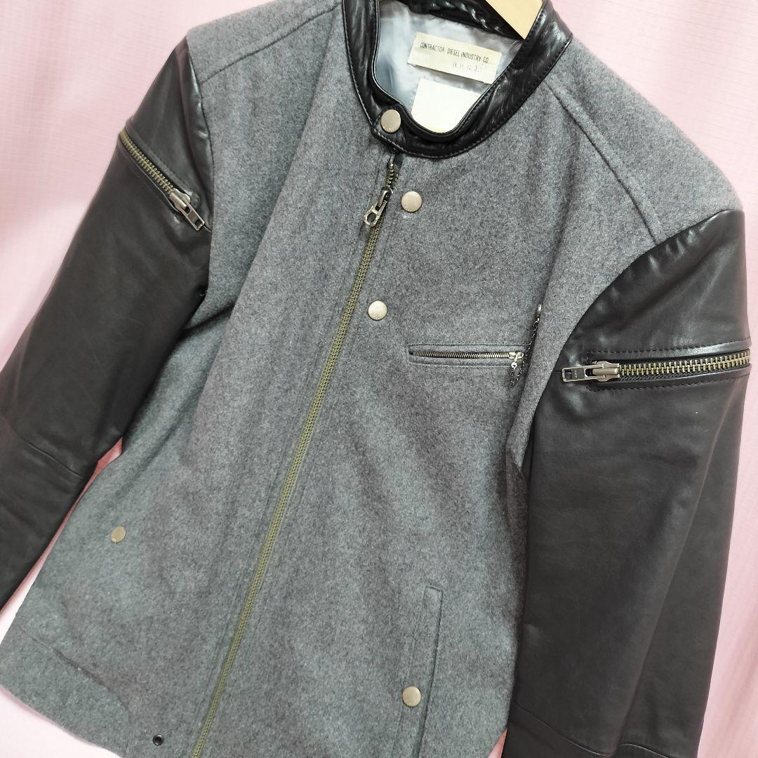 DIESEL シングルライダース ジャケット S　ウール 切替 スタジャン 牛革