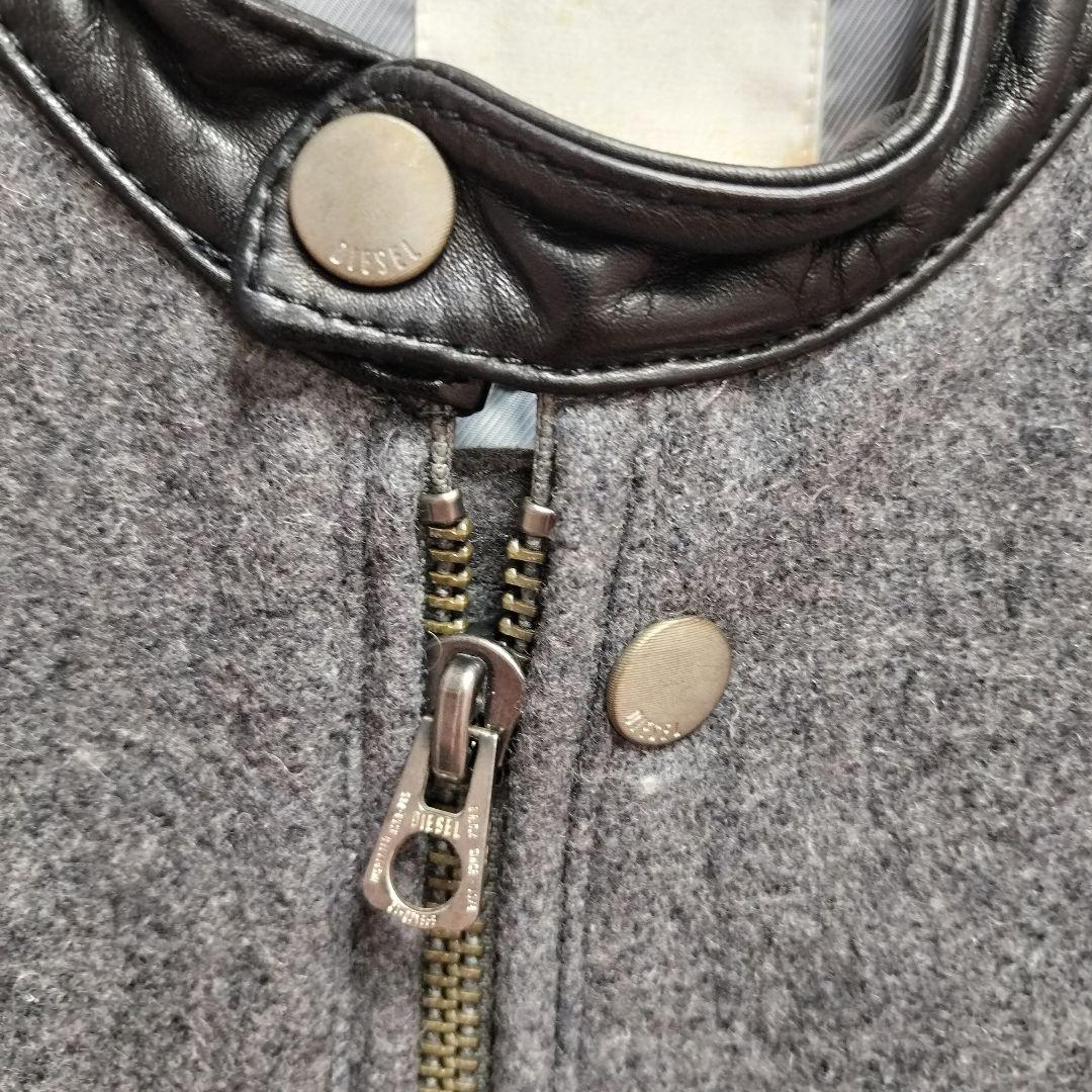 DIESEL シングルライダース ジャケット S　ウール 切替 スタジャン 牛革