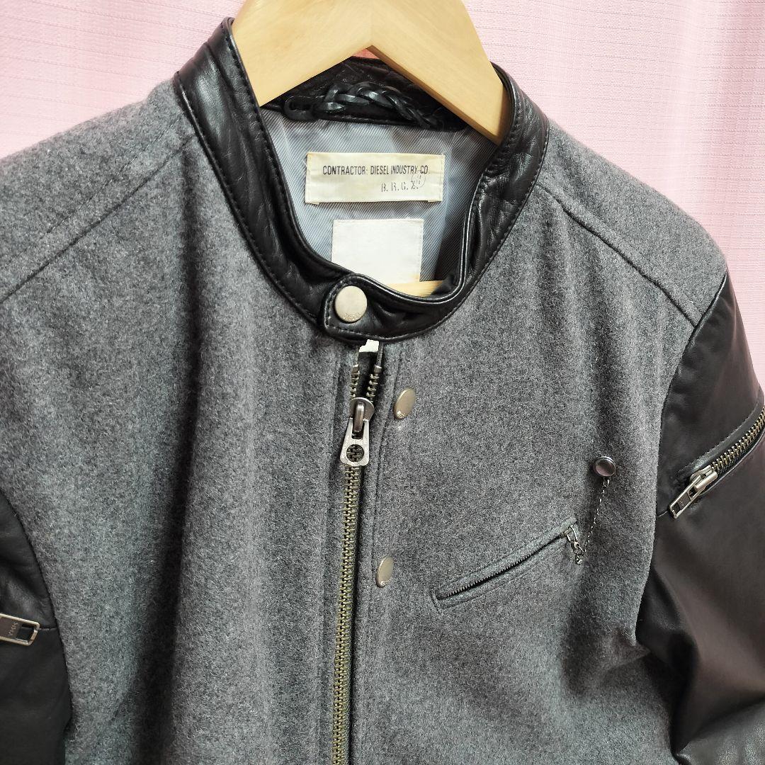 DIESEL シングルライダース ジャケット S　ウール 切替 スタジャン 牛革
