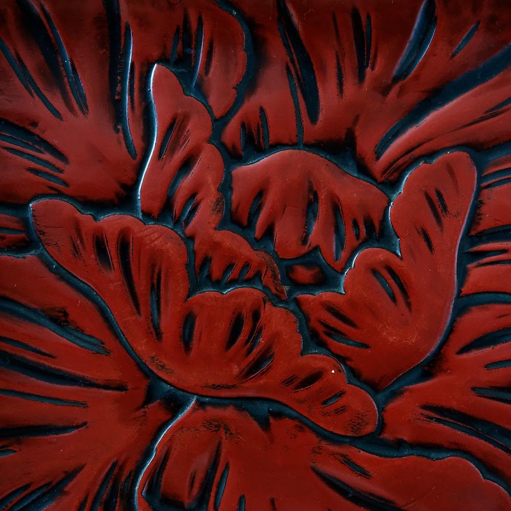 時代年代物 木製漆器 鎌倉彫 牡丹文 長方盆 飾皿 茶道具 煎茶道具 黄布