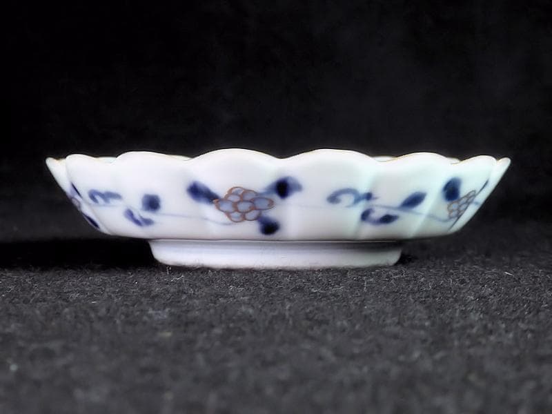 大聖寺伊万里　金襴手　鳳凰に雲龍の図　輪花４寸皿　３枚　E343AS-CBr