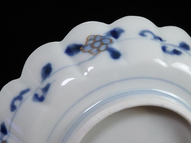 大聖寺伊万里　金襴手　鳳凰に雲龍の図　輪花４寸皿　３枚　E343AS-CBr