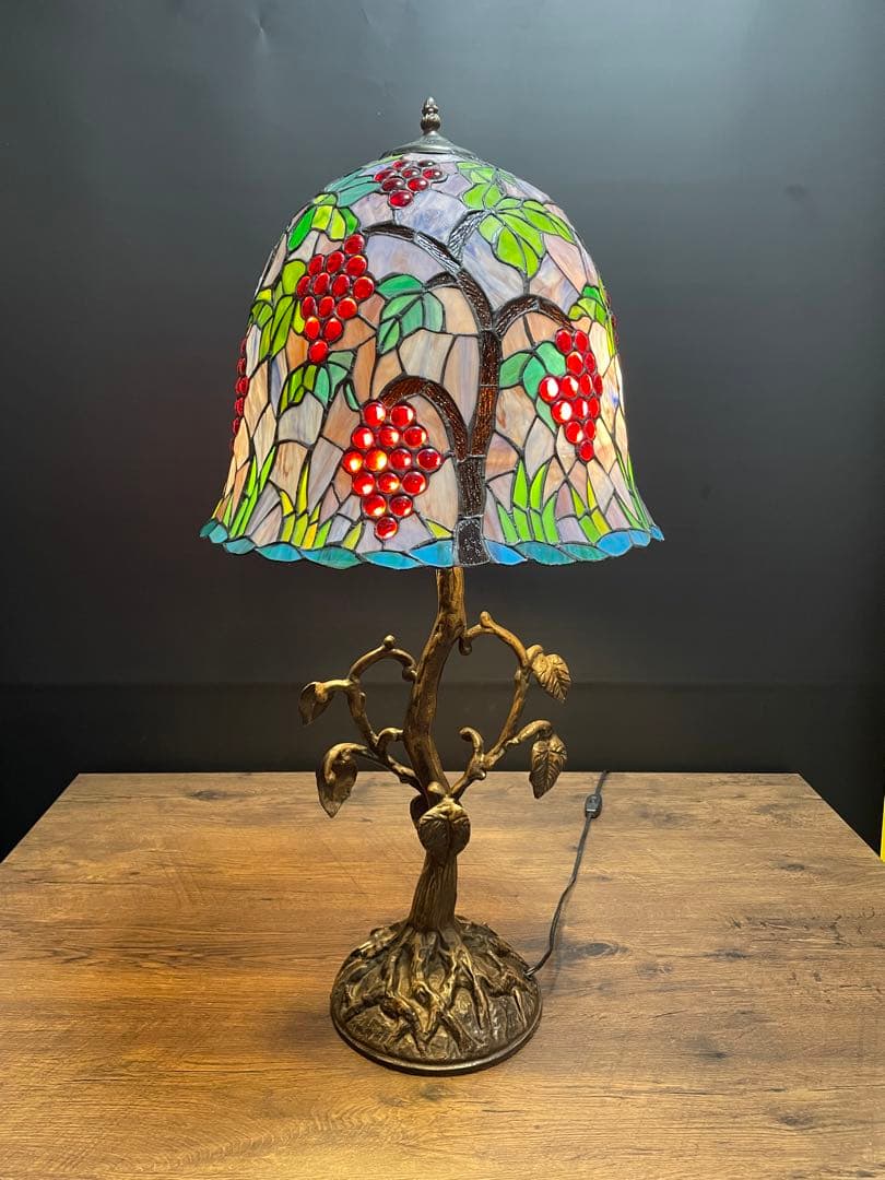 ヴィンテージ　ステンドグラステーブルスタンド　テーブルランプ　葡萄(大)88cm