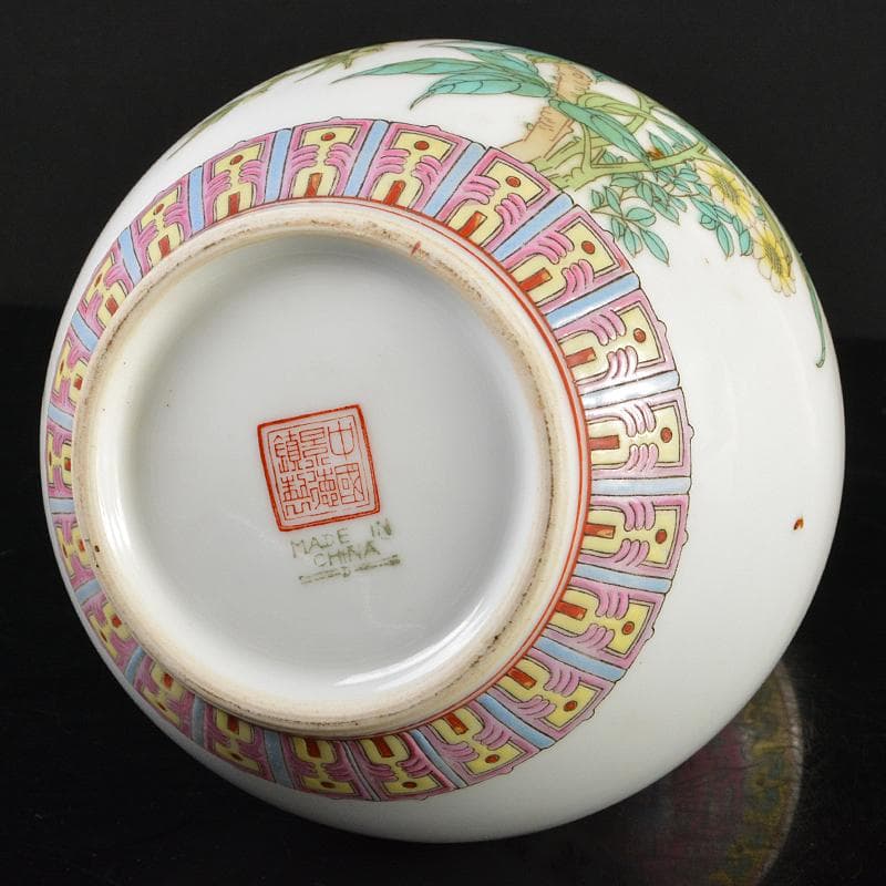 中国　中国景徳鎮製　粉彩　漢詩花鳥文　玉壷春瓶　時代箱付　M　R6427