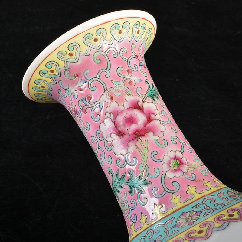 中国　中国景徳鎮製　粉彩　漢詩花鳥文　玉壷春瓶　時代箱付　M　R6427