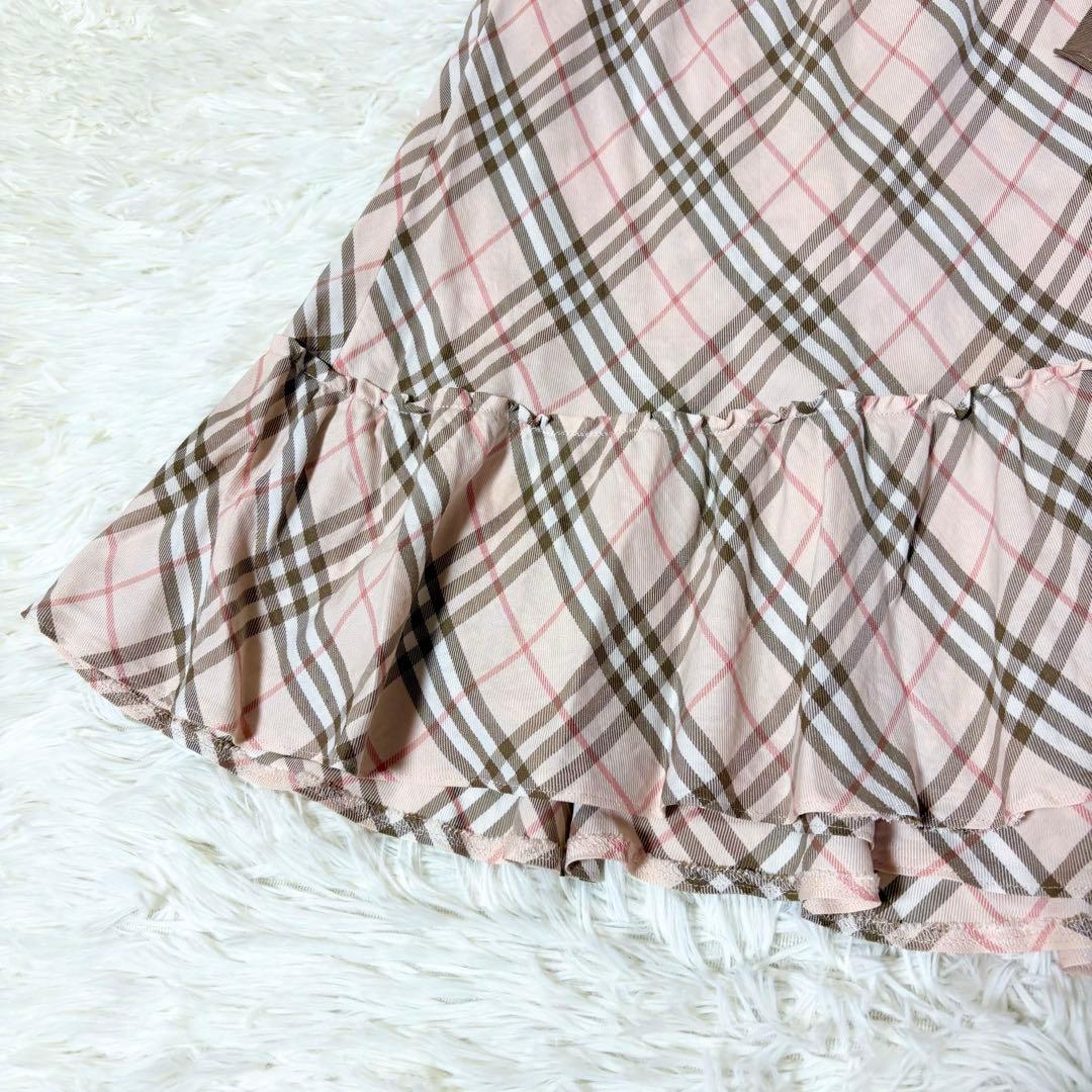 バーバリーブルーレーベル リボン ノバチェック フレア巻きスカート ピンク