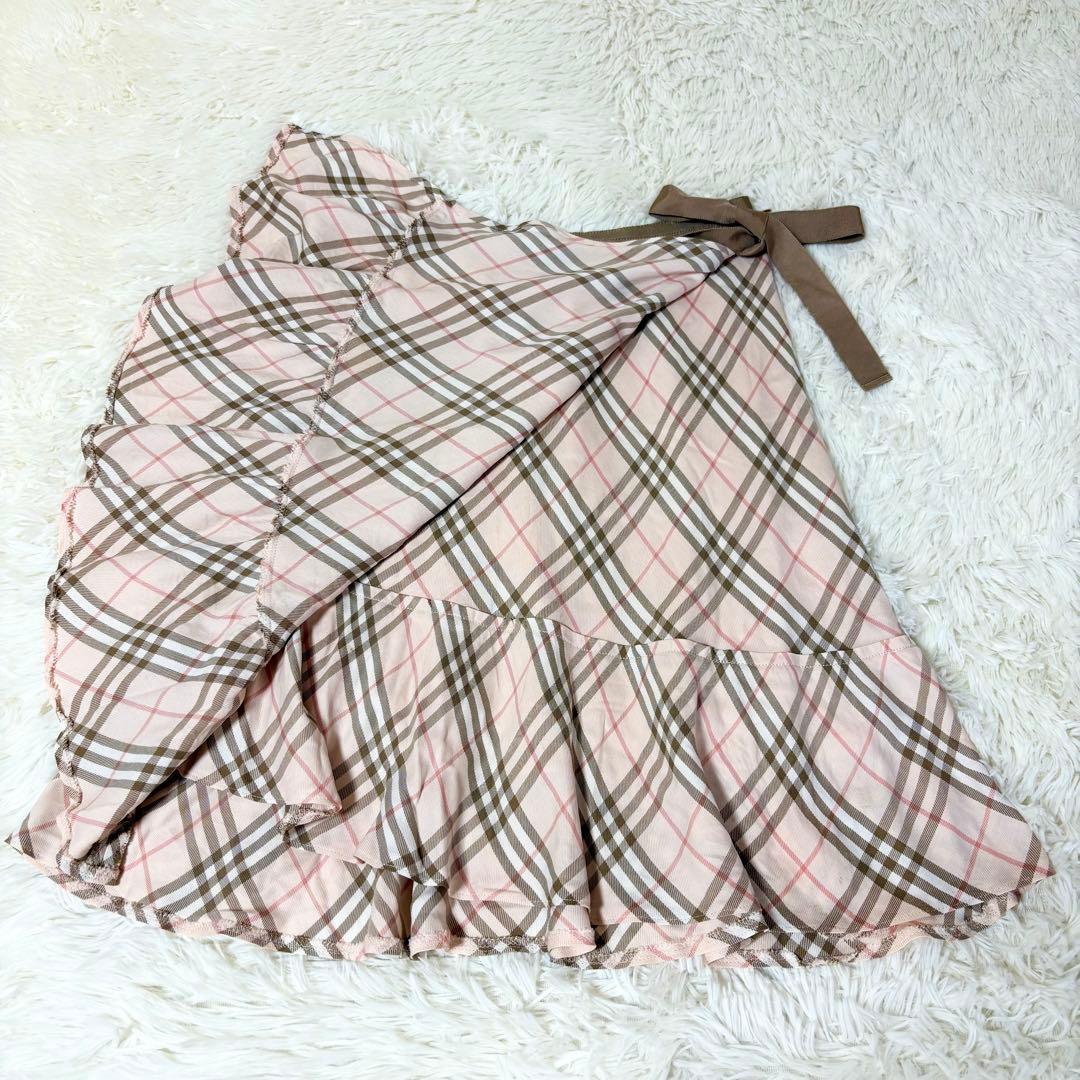 バーバリーブルーレーベル リボン ノバチェック フレア巻きスカート ピンク
