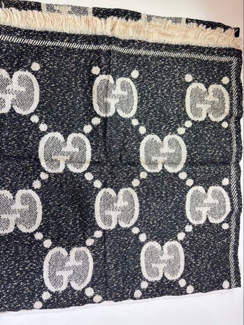 GUCCI グッチ GG柄 大判ストール ショール ブラック×アイボリー ウール