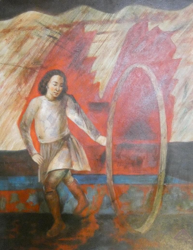 【値下げ】人物画　油絵　有元利夫　F6　蒼枯　額装　手描き　肉筆