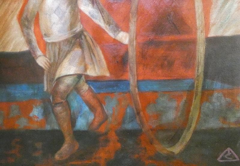 【値下げ】人物画　油絵　有元利夫　F6　蒼枯　額装　手描き　肉筆