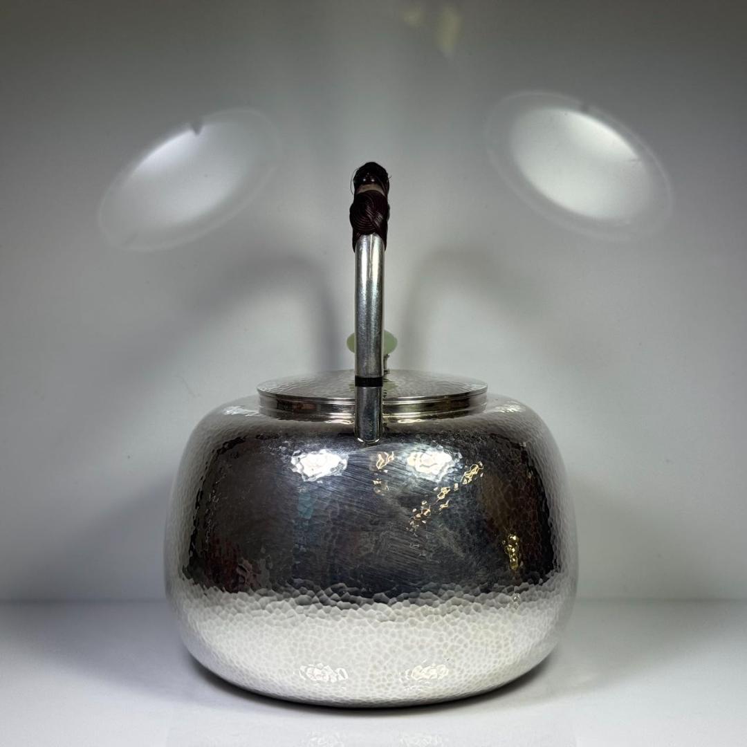 純銀製 一東齋造 湯沸 貴石摘 桐箱付 銀瓶 古美術品 煎茶道具 純銀保証