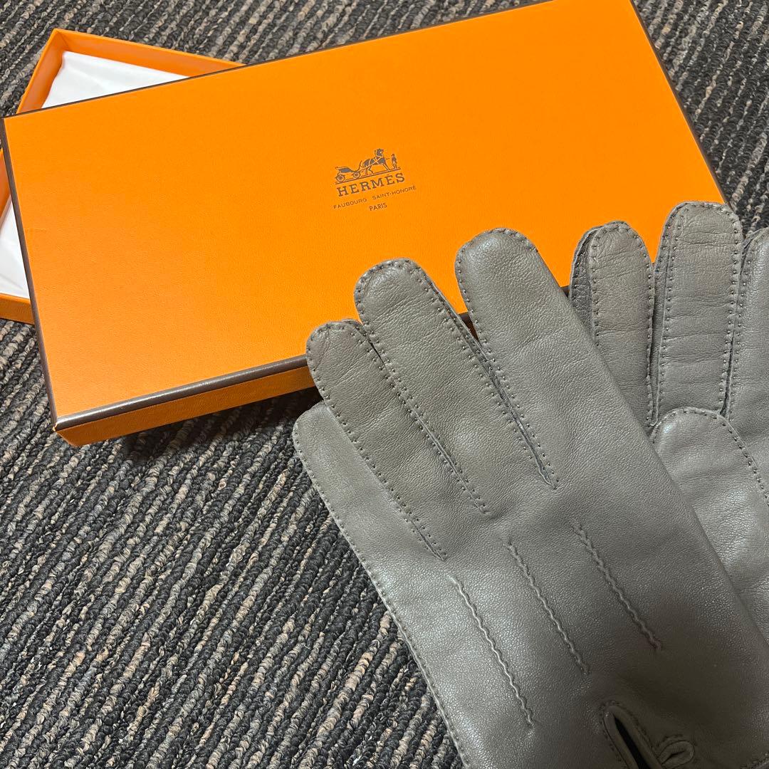 HERMES グレー レザー手袋　サイズ9