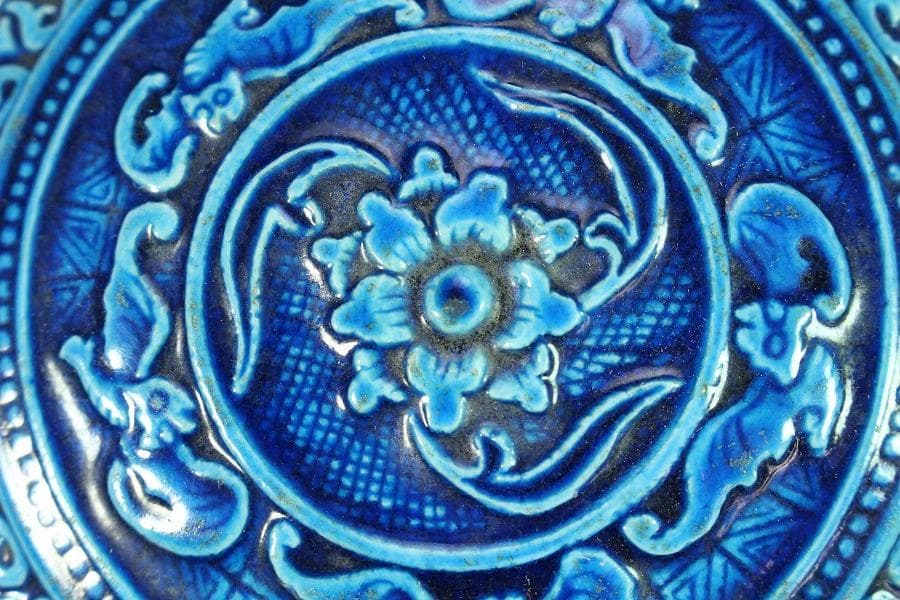 中国美術 青釉 刻模様 蓋物 φ14.5cm 乾隆年製(K-LC193)