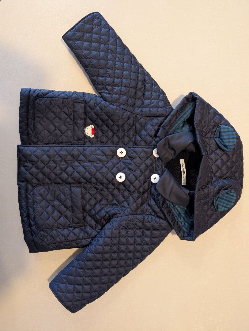 【美品】familiar ファミリア キルティング クマ耳 コート 80