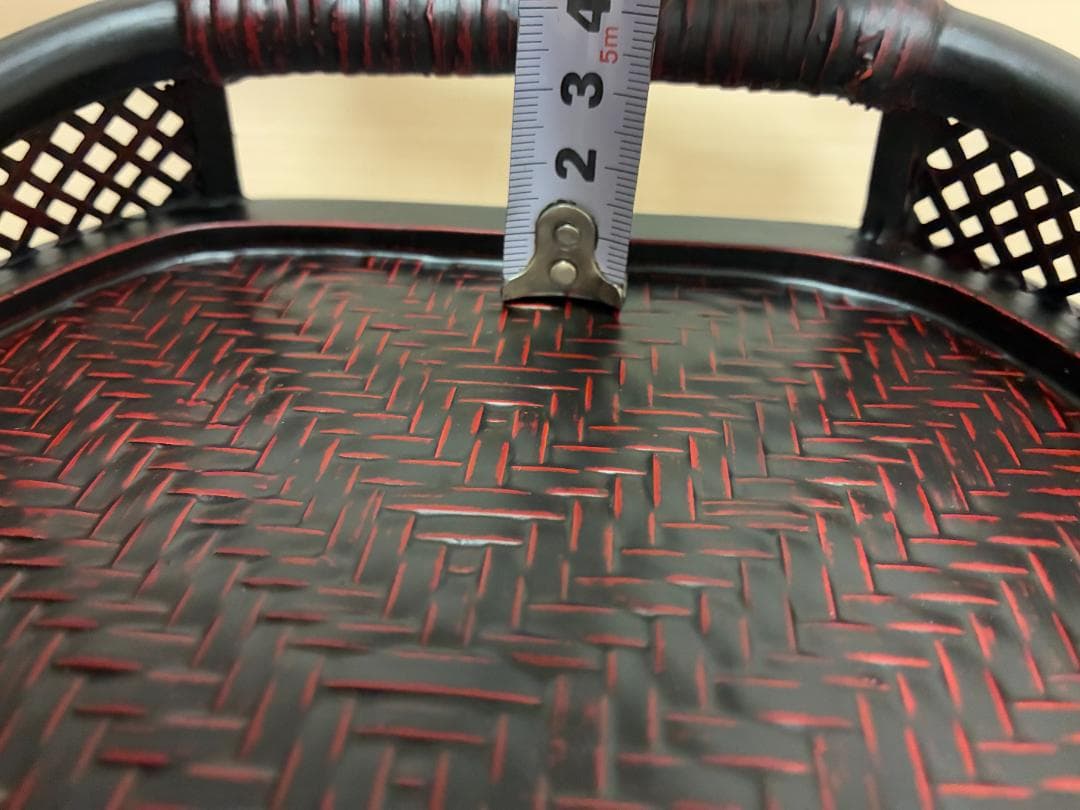 久留米 九籃（くらん） 八角トレイ 黒／籐風／漆塗調トレー