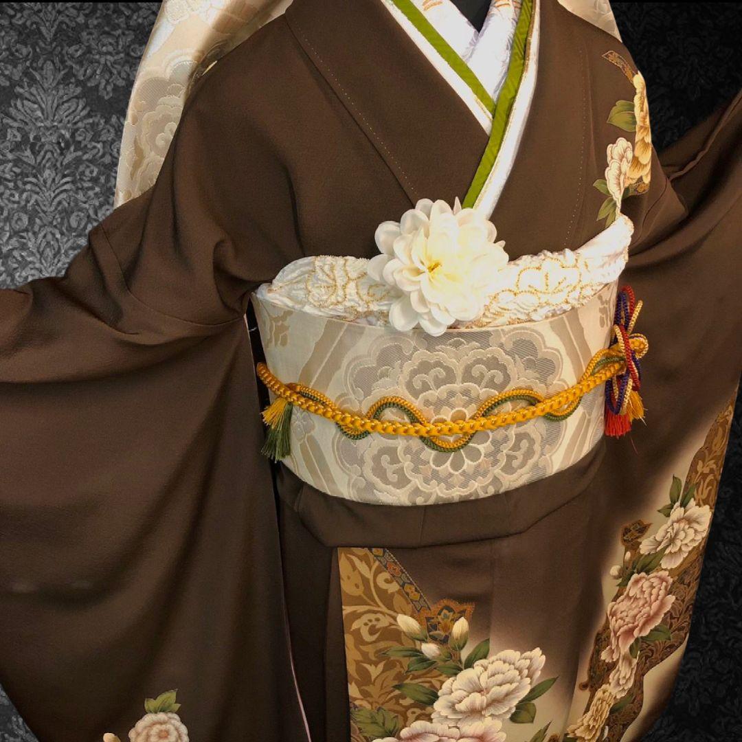 振袖フルセット(8点)・作家物・落款入り・更紗牡丹・高級縮緬・モダン・逸品