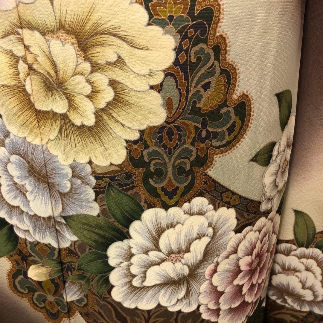 振袖フルセット(8点)・作家物・落款入り・更紗牡丹・高級縮緬・モダン・逸品