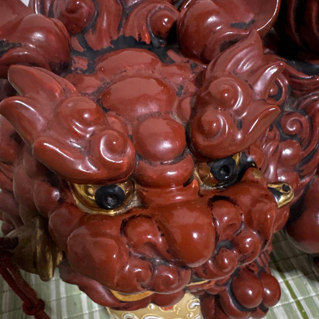 九谷焼 八幡窯 須栄義 獅子 金 赤 縁起物 魔除け　置物